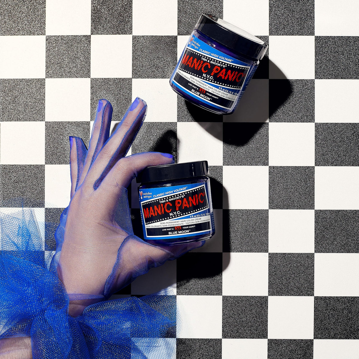 MANIC PANIC Classic Blue Moon hair color application on hair