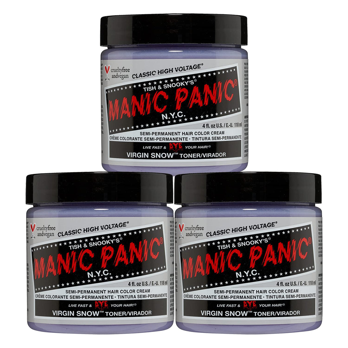 MANIC PANIC Virgin Snow 3PK hair dye packaging front view