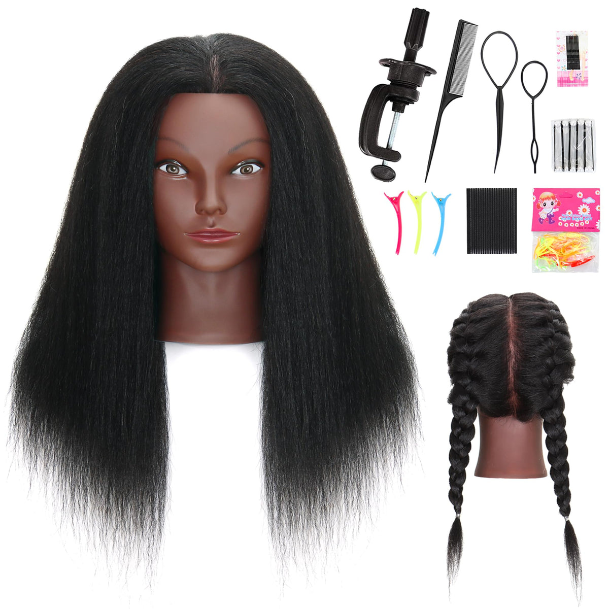MannequeenHead 16-inch mannequin head front view with human hair