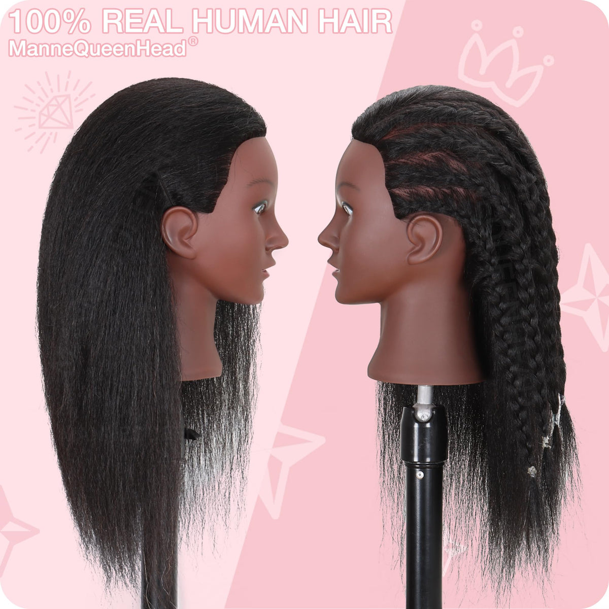 MannequeenHead mannequin head side view with styling tools