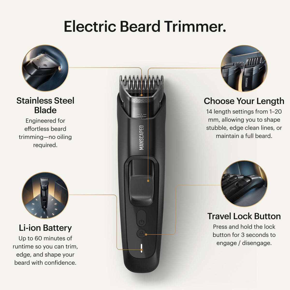MANSCAPED The Beard Hedger PLUS showing 14 length settings