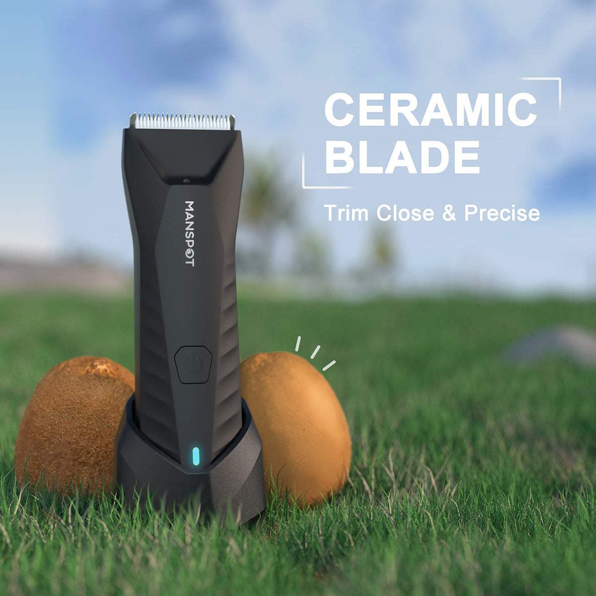 MANSPOT Manscape Trimmer side view showing ceramic blades