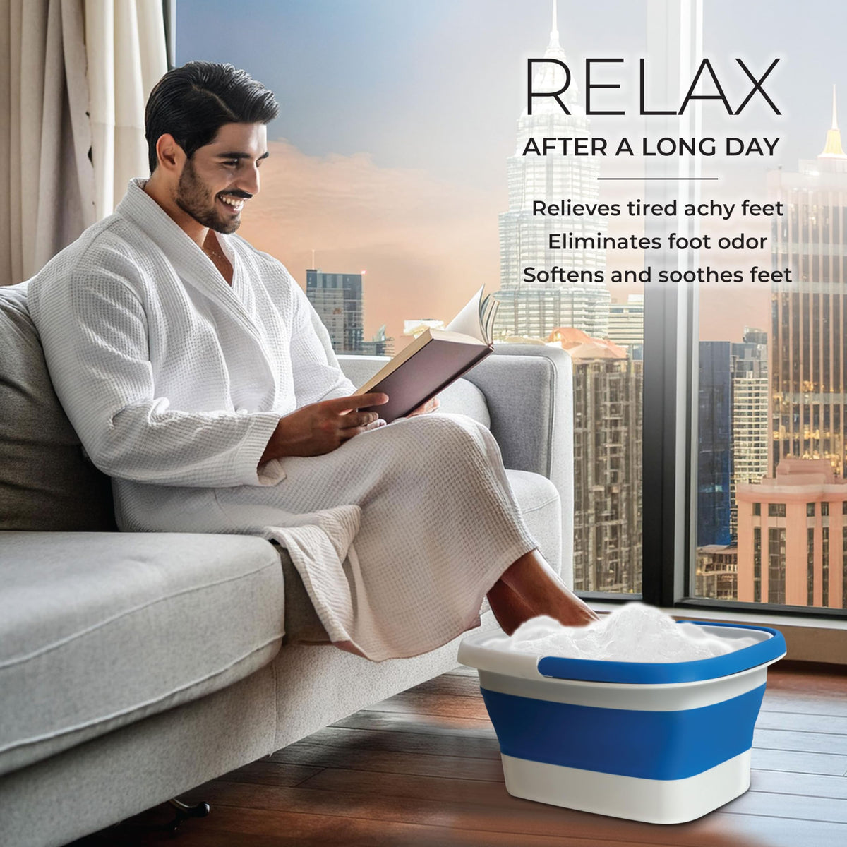 Mantello Collapsible Foot Bath in use with feet submerged