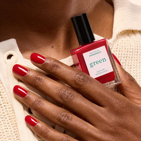 Manucurist Green Pomegranate Raspberry Red Nail Polish with base and top coat