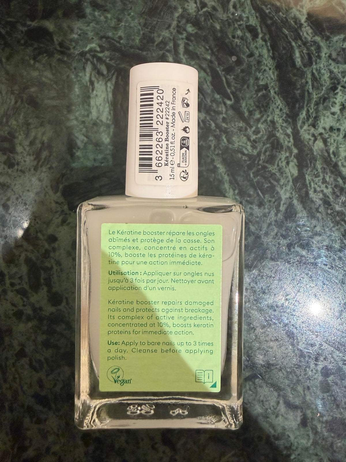 Manucurist Keratine support Nail Strengthener on a vanity