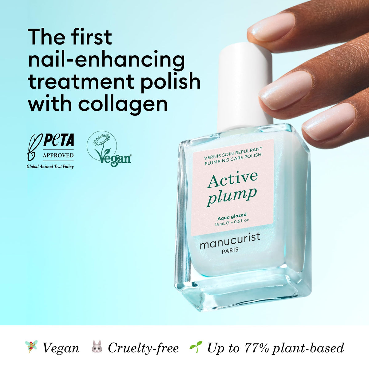 Manucurist Nail Polish Active Plump Aqua Glazed 15ml bottle side view