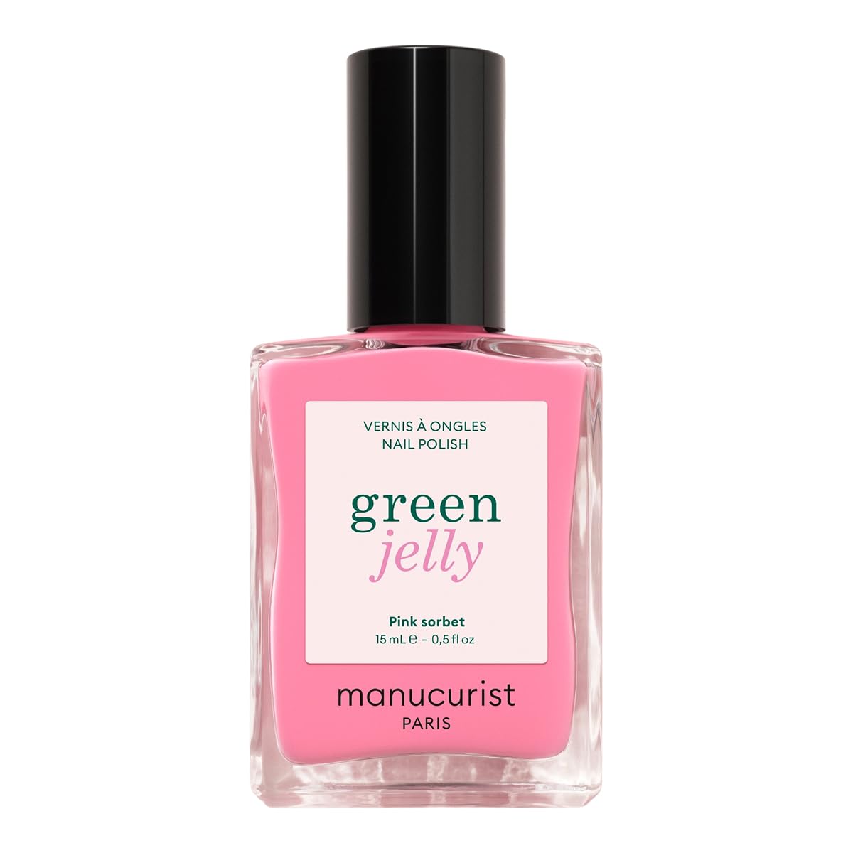 Manucurist Pink Sorbet Green Jelly Nail Polish front view with blue undertones