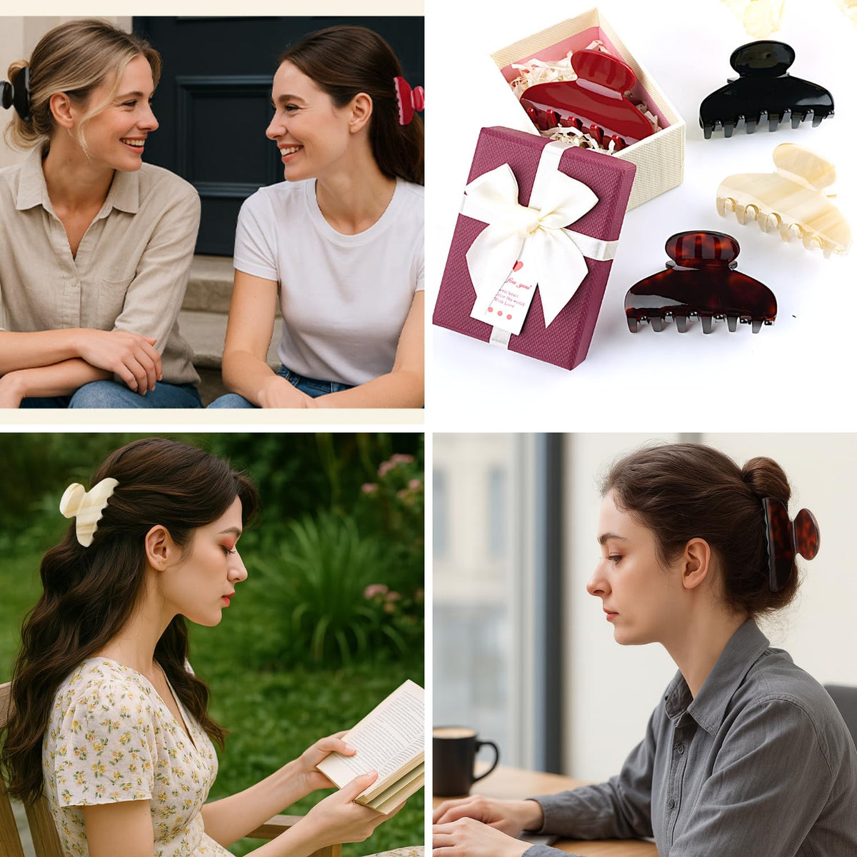 MAORULU Medium Acetate Hair Claw Clip Cherry Red in use