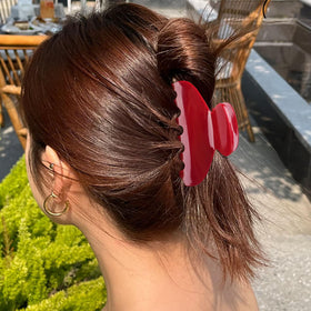 MAORULU Medium Acetate Hair Claw Clip Cherry Red on a hairstyle