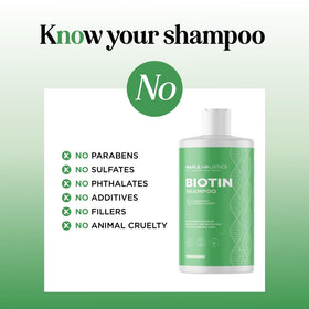 Maple Holistics Biotin Shampoo in a bathroom setting