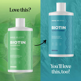 Maple Holistics Biotin Shampoo with a shower scene