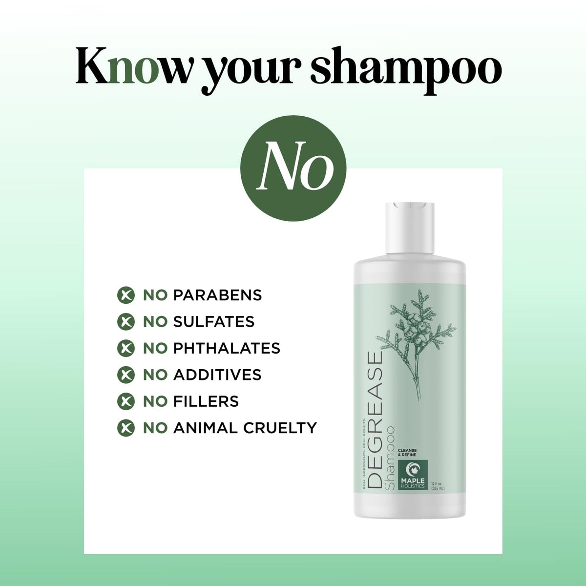 Maple Holistics Clarifying Shampoo back view with ingredient list