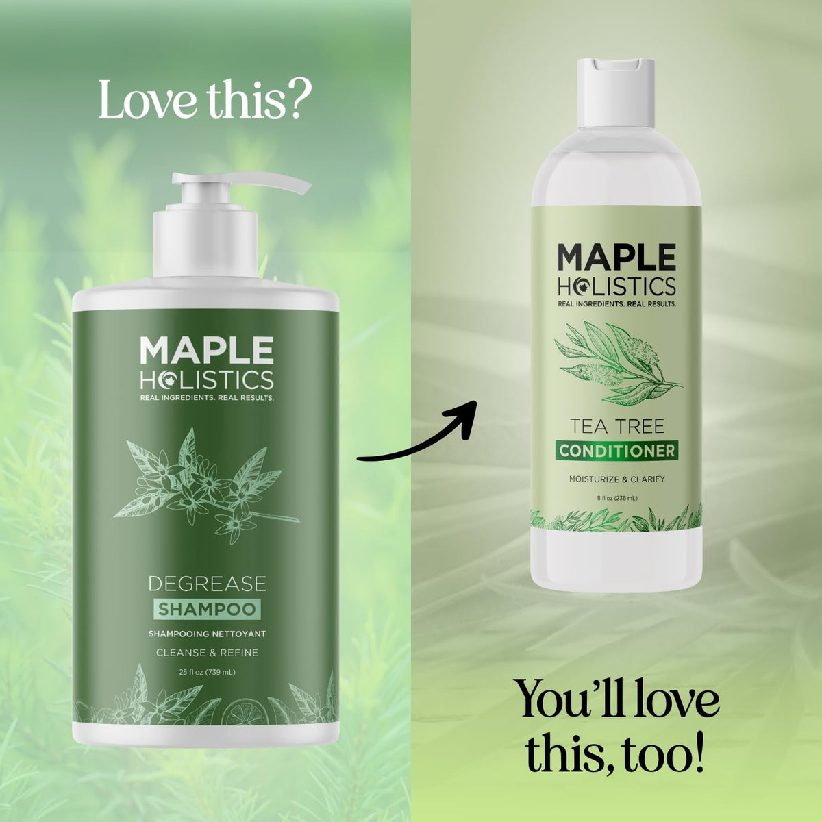 Maple Holistics Clarifying Shampoo on a bathroom shelf