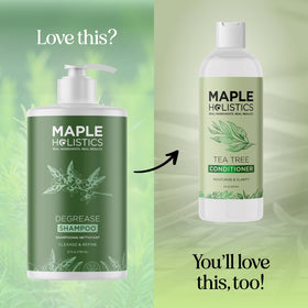 Maple Holistics Clarifying Shampoo on a bathroom shelf