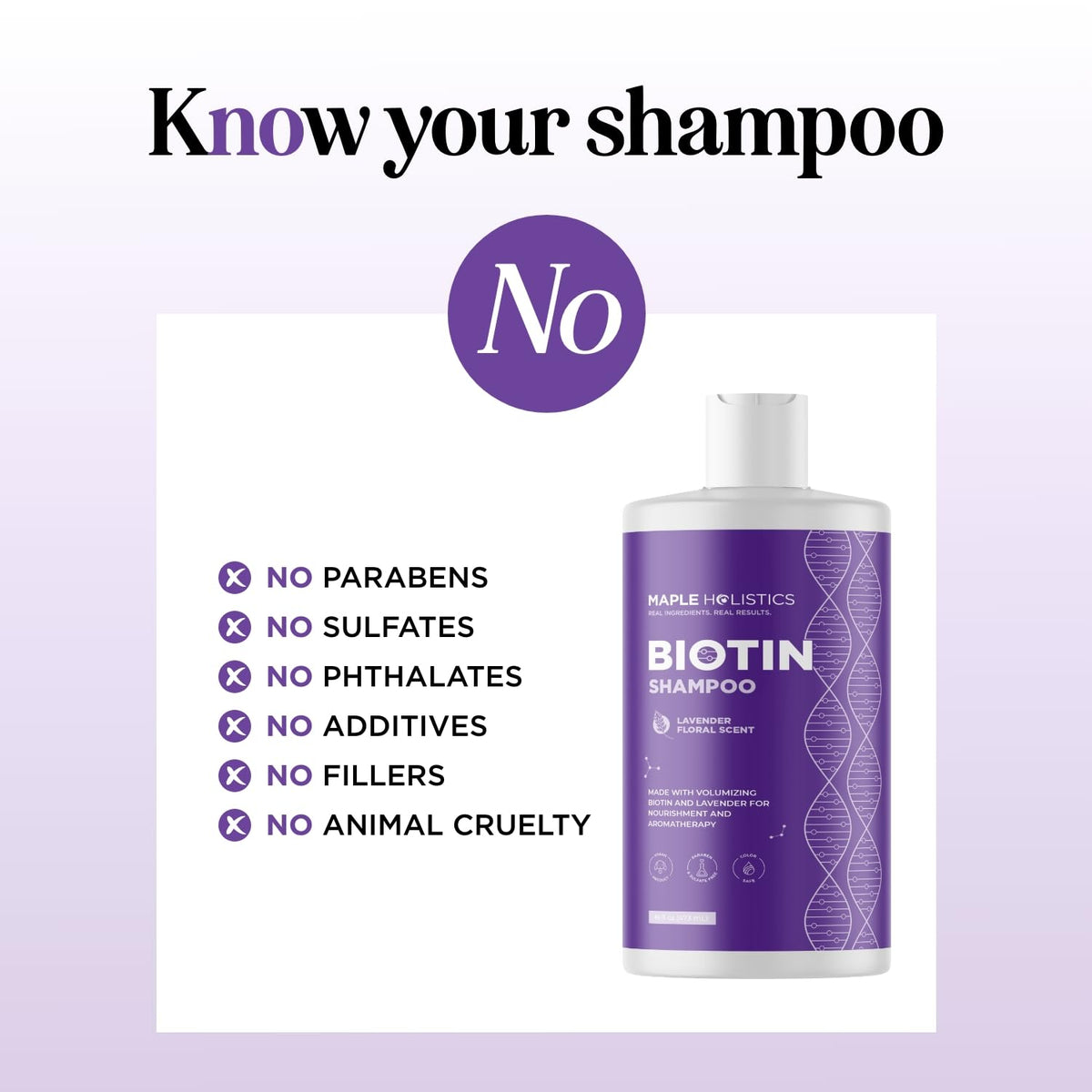 Maple Holistics Lavender Biotin Shampoo bottle side view