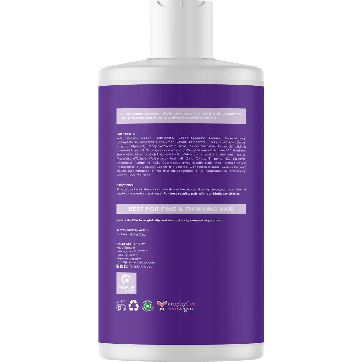Maple Holistics Lavender Biotin Shampoo ingredients list