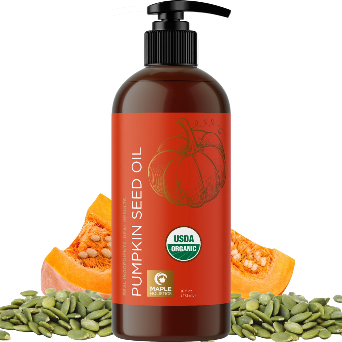 Maple Holistics Organic Pumpkin Seed Oil 16oz front view