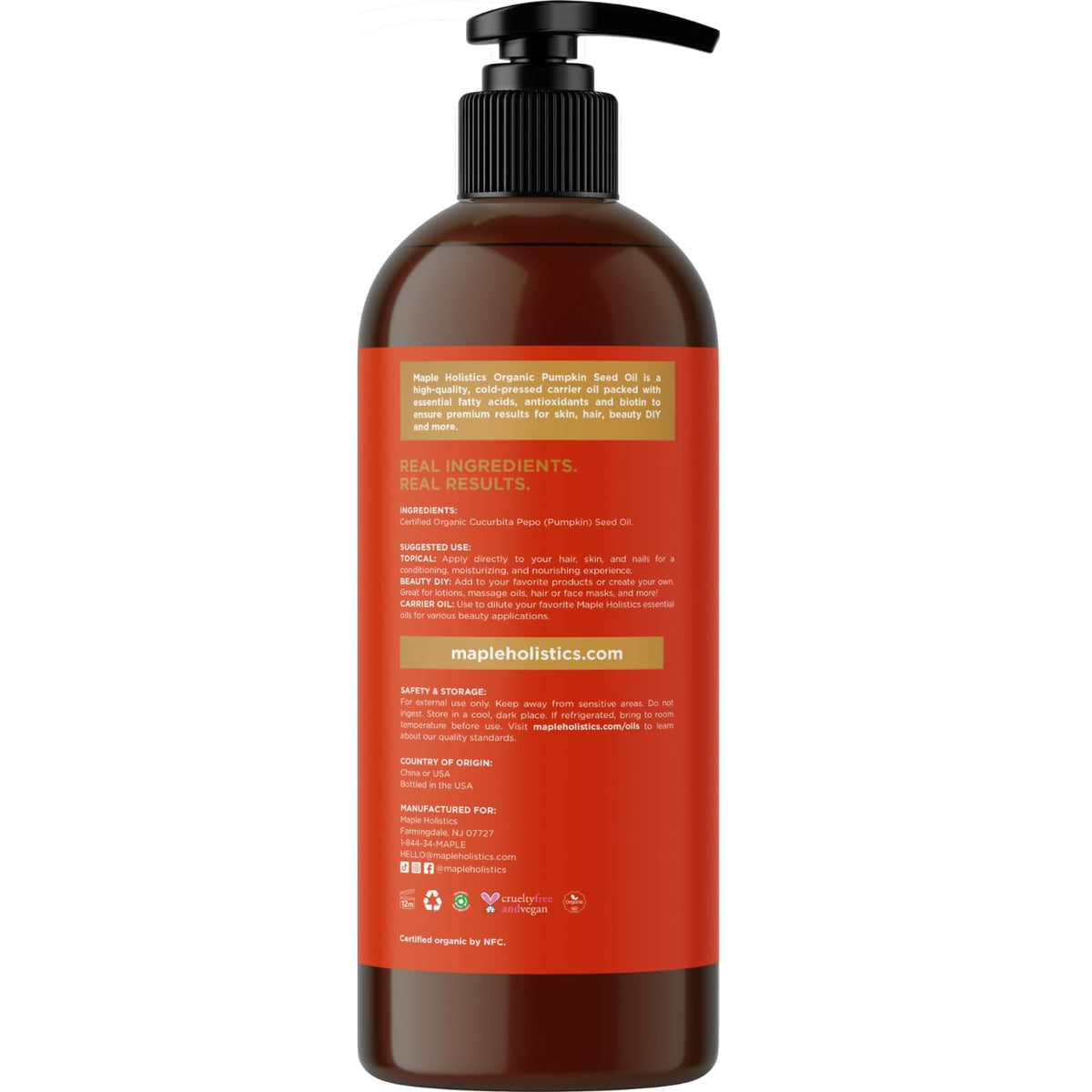 Maple Holistics Organic Pumpkin Seed Oil in a bathroom setting