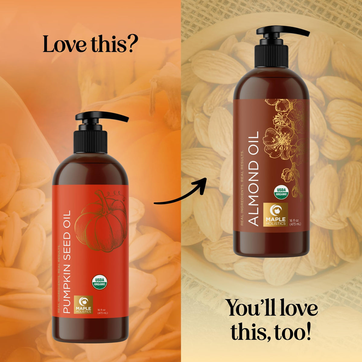 Maple Holistics Organic Pumpkin Seed Oil on a wooden table