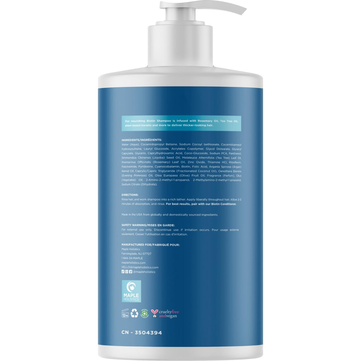 Maple Holistics Rosemary and Biotin Shampoo bottle with label
