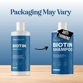 Maple Holistics Rosemary and Biotin Shampoo on a wooden table