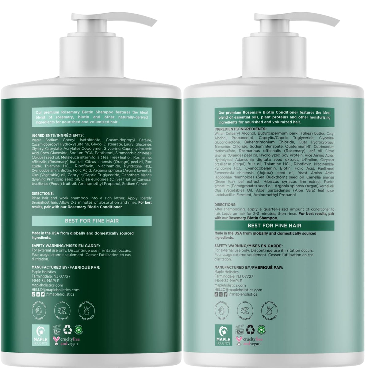 Maple Holistics shampoo and conditioner packaging details