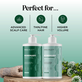 Maple Holistics shampoo and conditioner with rosemary leaves