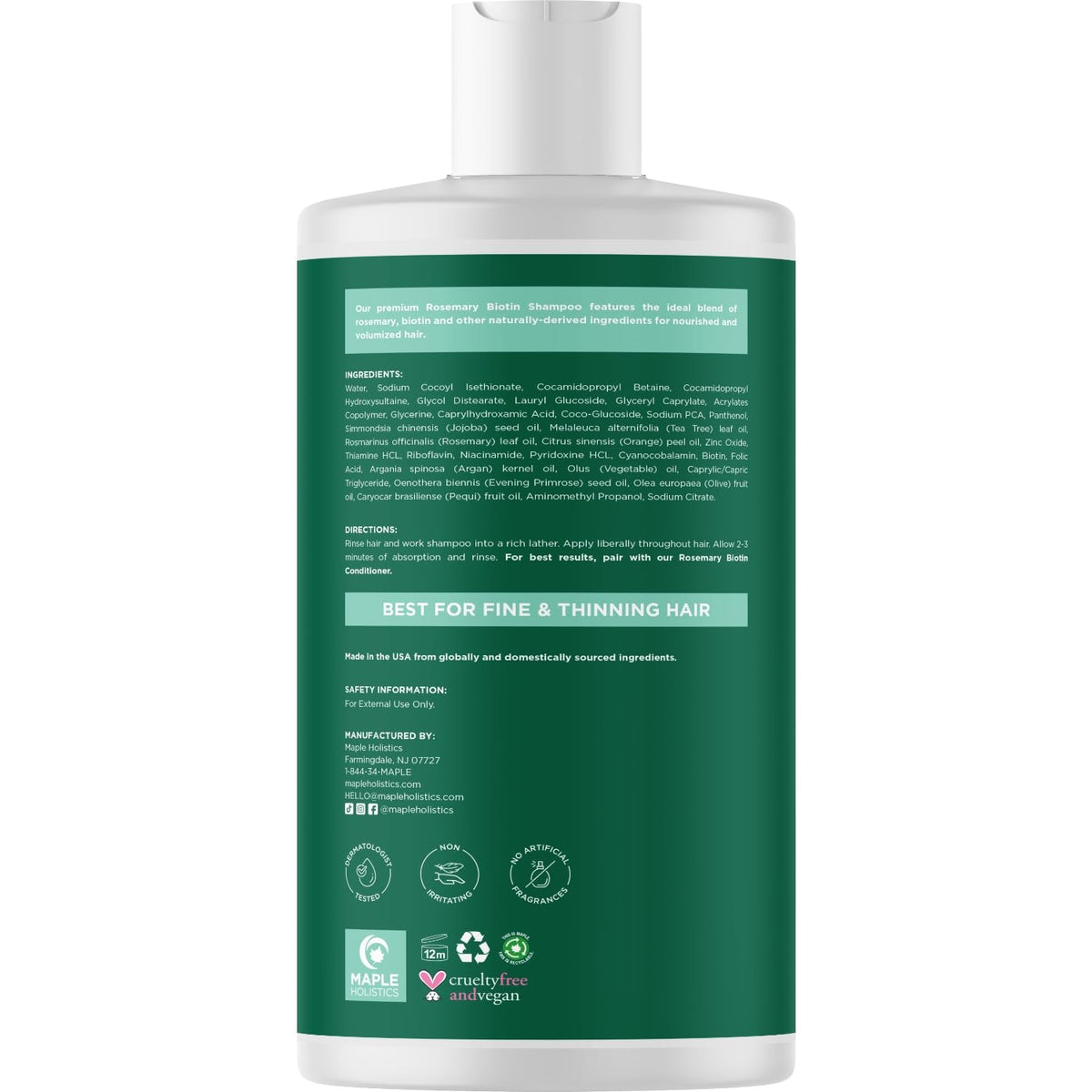 Maple Holistics Volumizing Biotin Rosemary Shampoo in a bathroom setting