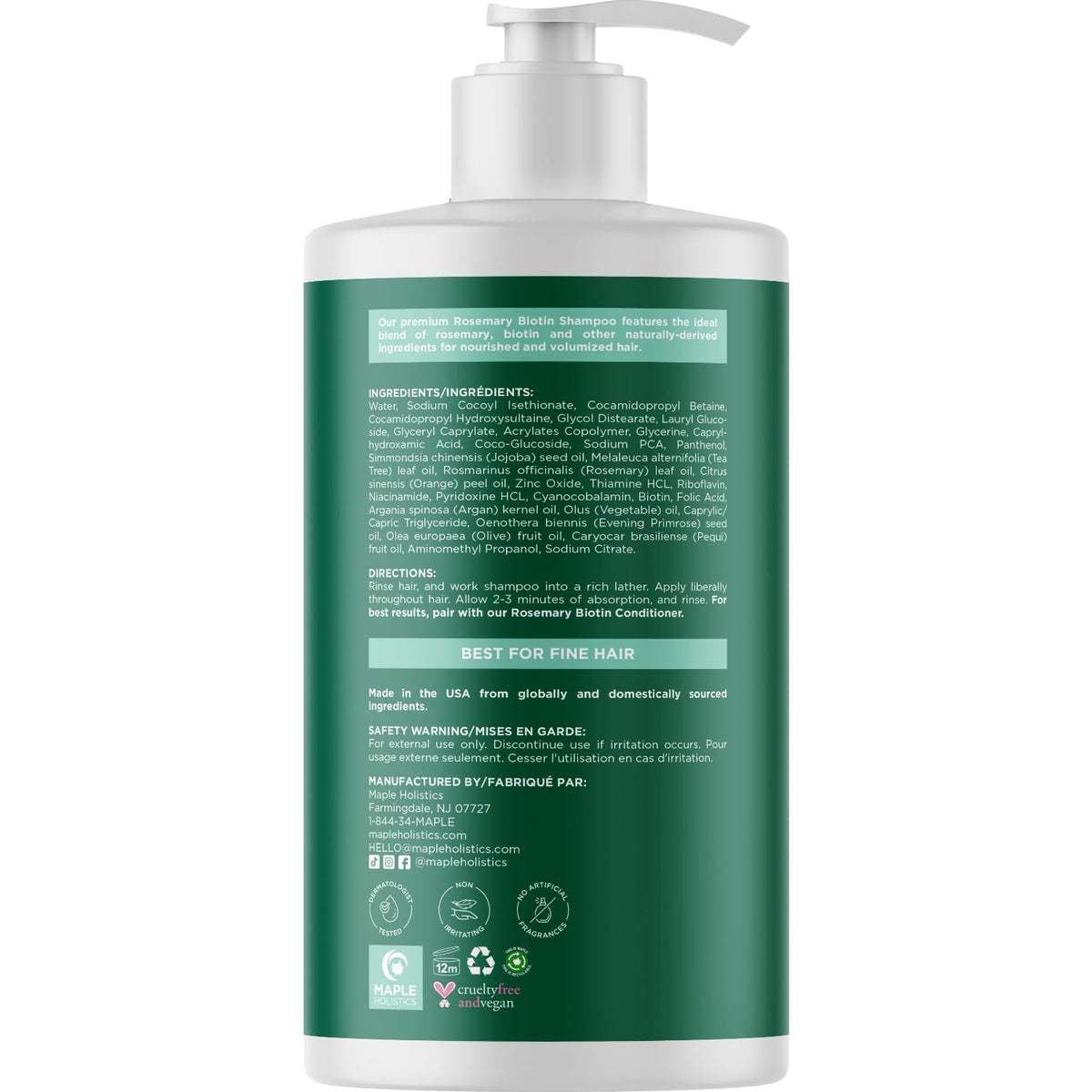 Maple Holistics Volumizing Biotin Rosemary Shampoo pouring into hand