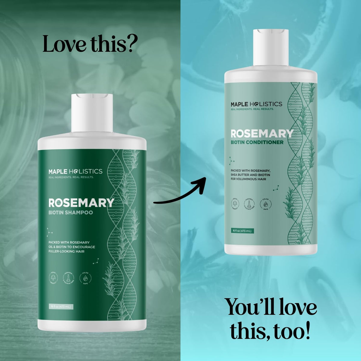 Maple Holistics Volumizing Biotin Rosemary Shampoo with other hair care products
