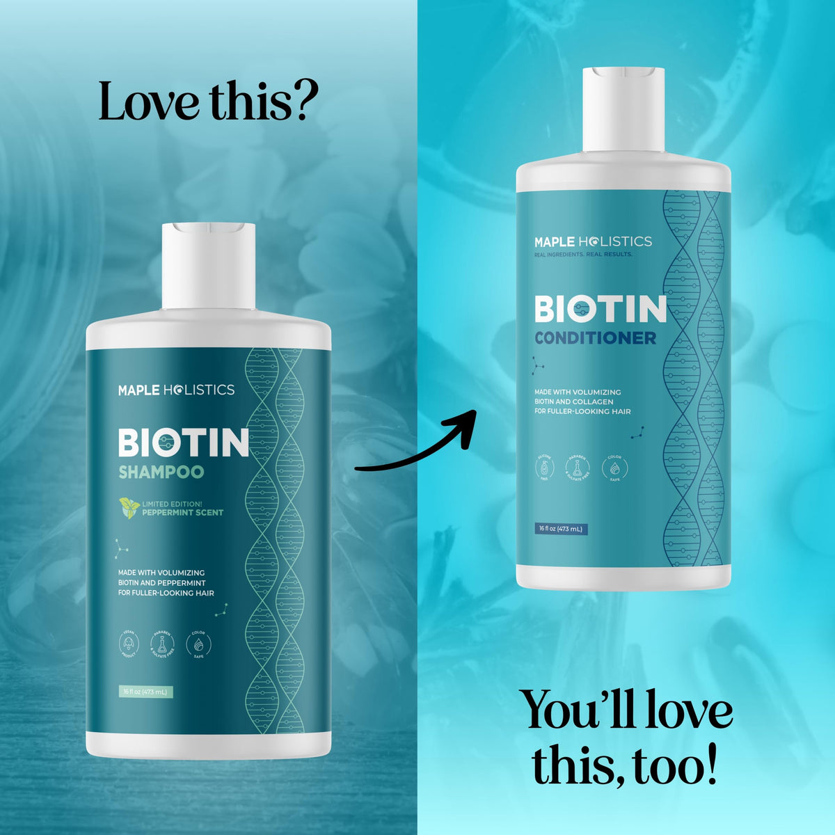 Maple Holistics Volumizing Biotin Shampoo on a towel