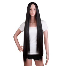 MapofBeauty 100 cm Long Straight Anime Wig in Black front view