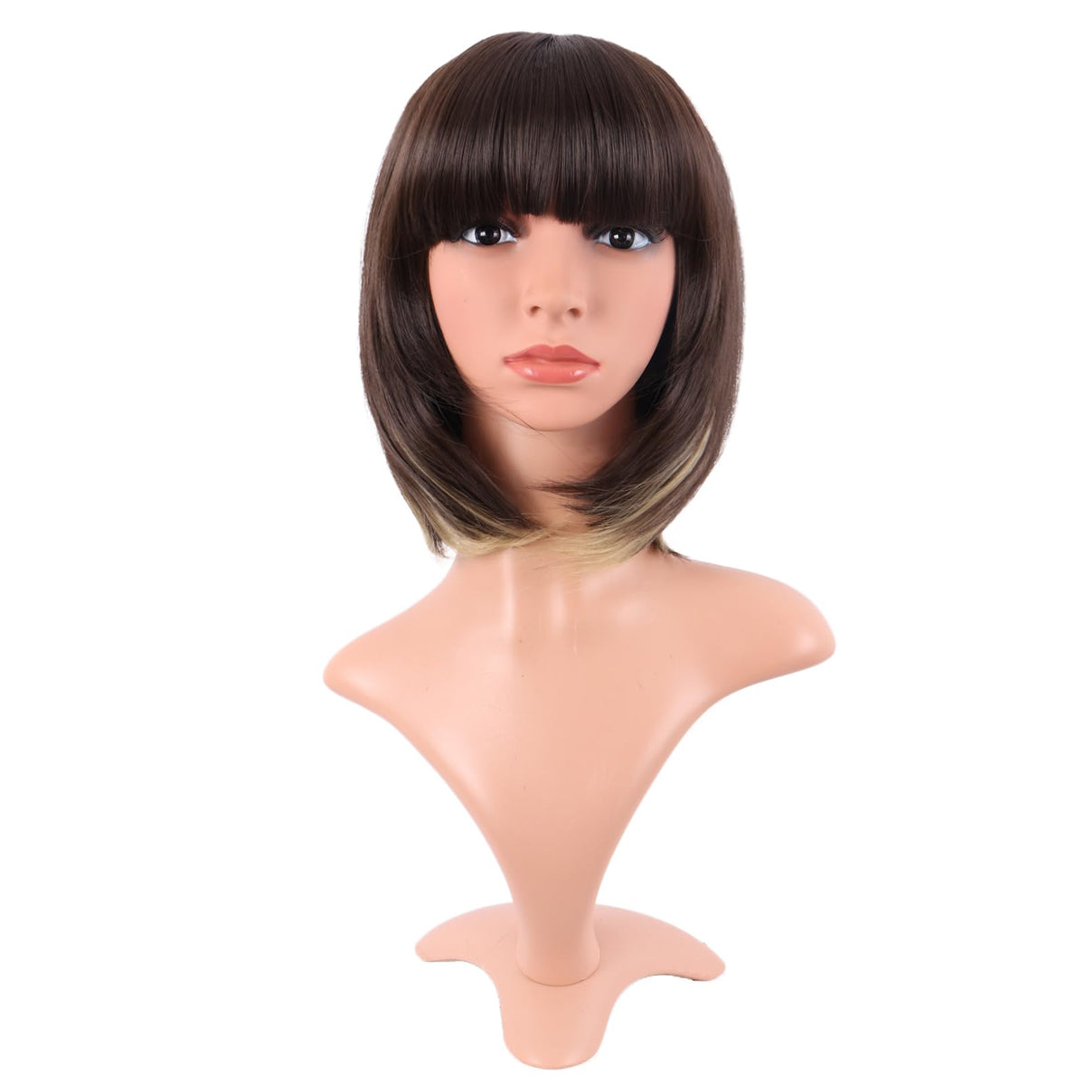 MapofBeauty 12 Inch Bob Wig in Brown and Blonde front view