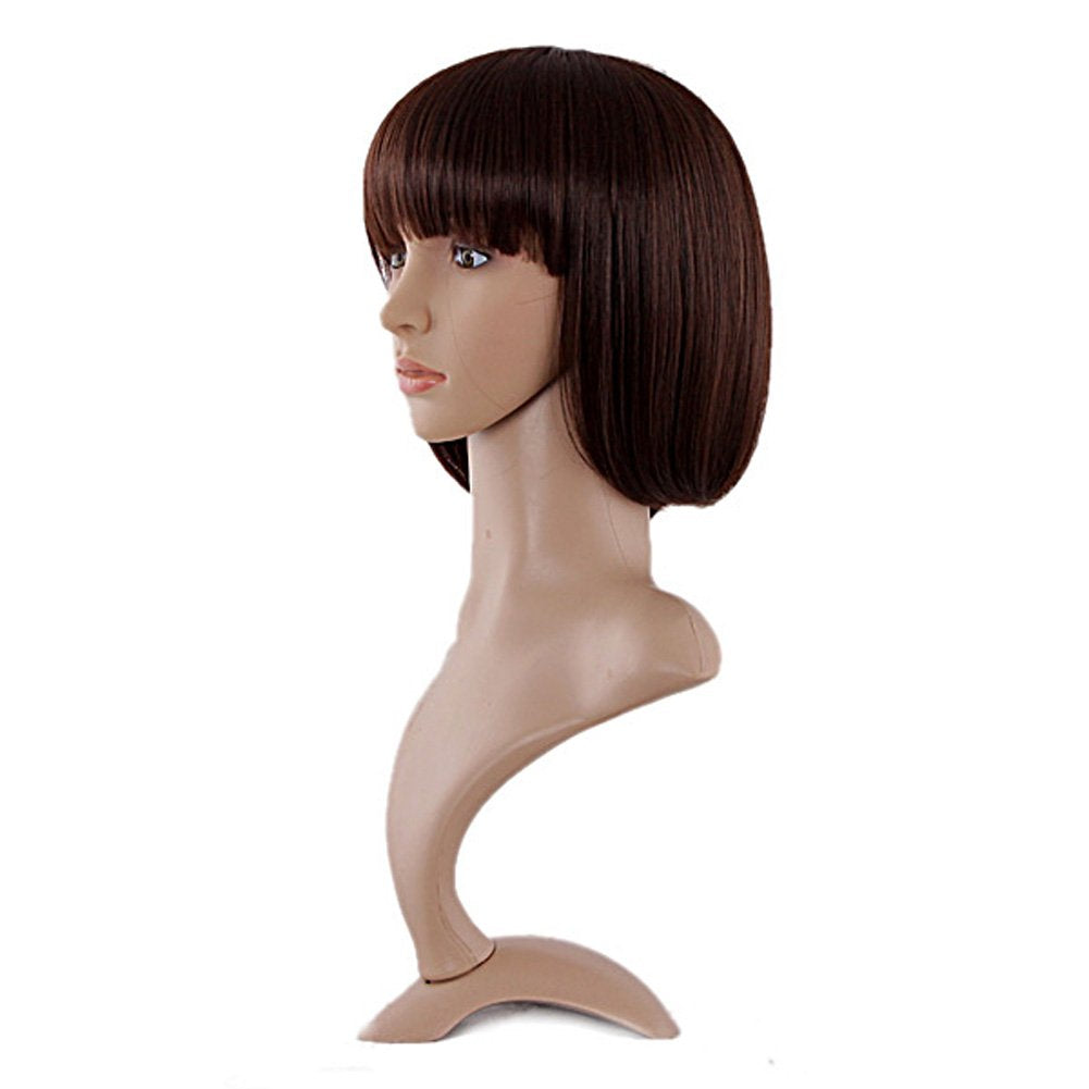 MapofBeauty 12 Inch Dark Brown Bob Wig back view