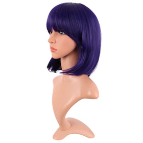 MapofBeauty 12 Inch Dark Purple Bob Wig back view