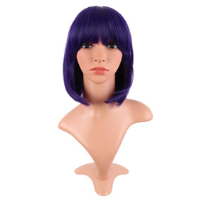 MapofBeauty 12 Inch Dark Purple Bob Wig front view