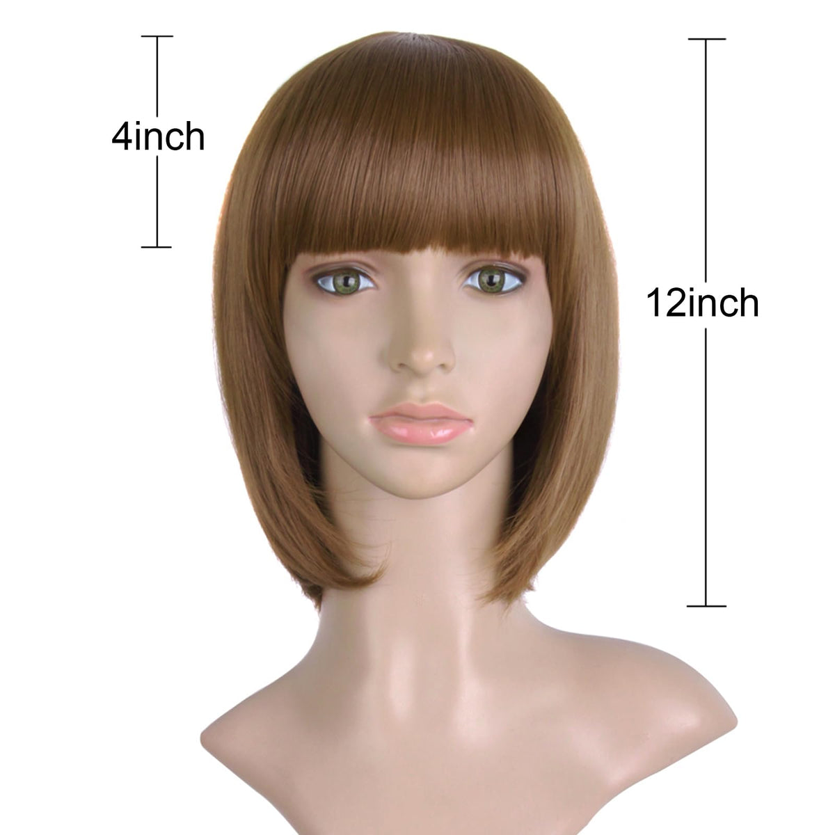MapofBeauty 12 Inch Light Brown Bob Wig close-up of bangs