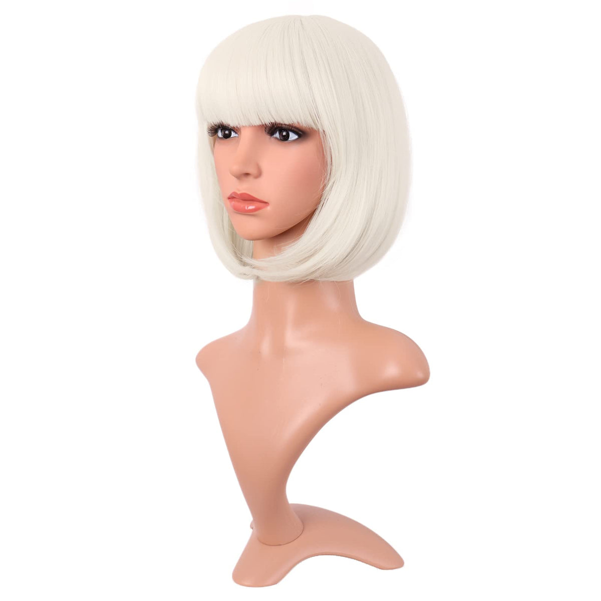 MapofBeauty 12 Inch Platinum Blonde Bob Wig back view