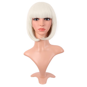 MapofBeauty 12 Inch Platinum Blonde Bob Wig front view