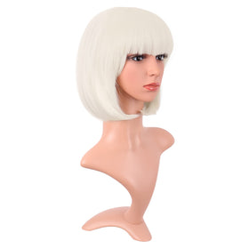 MapofBeauty 12 Inch Platinum Blonde Bob Wig side view