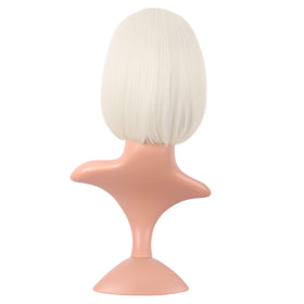MapofBeauty 12 Inch Platinum Blonde Bob Wig styling with heat tool