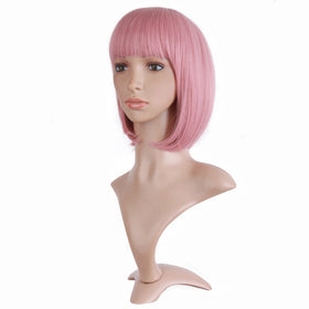MapofBeauty 12 Inch Short Straight Bob Wig in Rouge Pink back view