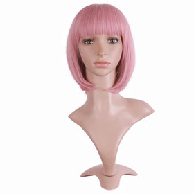 MapofBeauty 12 Inch Short Straight Bob Wig in Rouge Pink front view