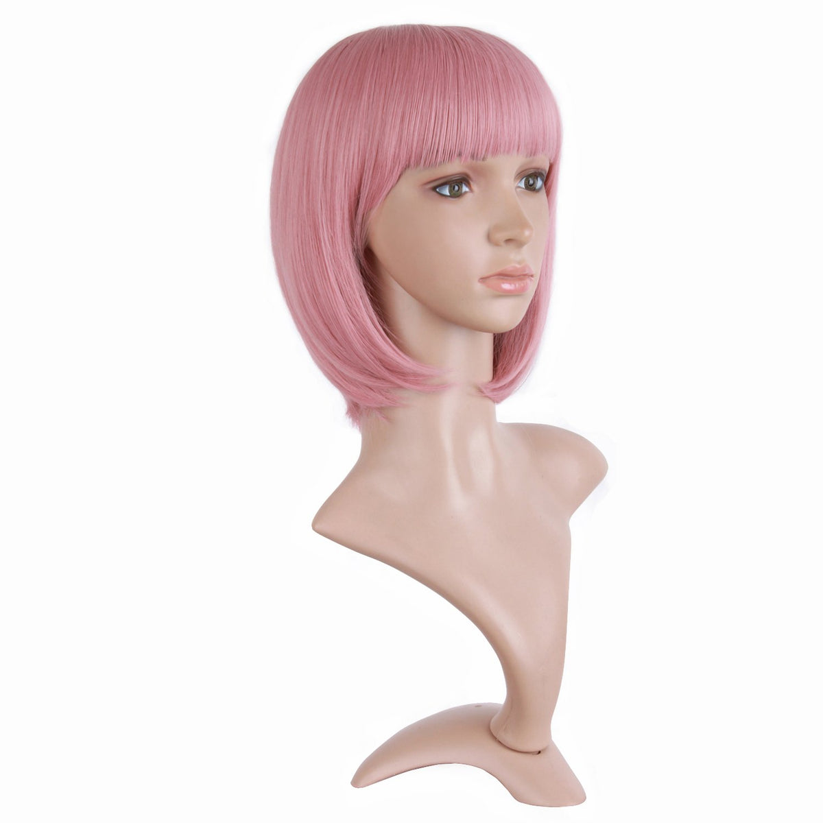 MapofBeauty 12 Inch Short Straight Bob Wig in Rouge Pink side view