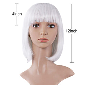 MapofBeauty 12 Inch White Bob Wig styled with curls