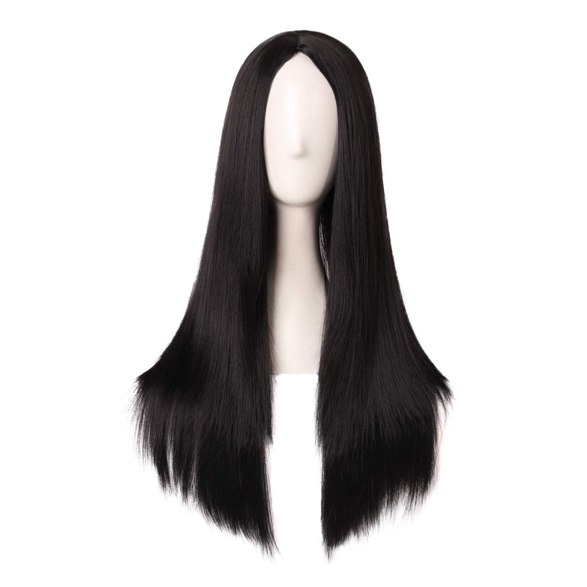 MapofBeauty 28 Inch Black Long Straight Synthetic Wig front view