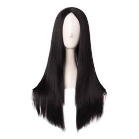 MapofBeauty 28 Inch Black Long Straight Synthetic Wig front view