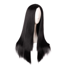 MapofBeauty 28 Inch Black Long Straight Synthetic Wig side view