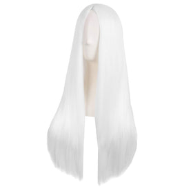 MapofBeauty 28 Inch White Long Straight Synthetic Wig back view