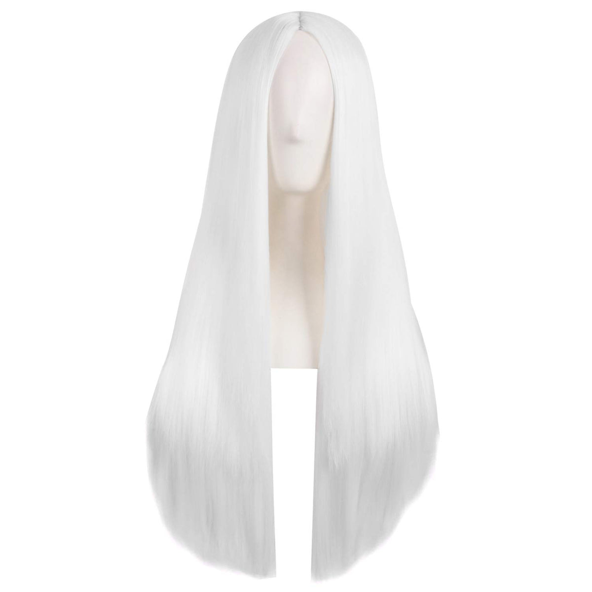 MapofBeauty 28 Inch White Long Straight Synthetic Wig front view